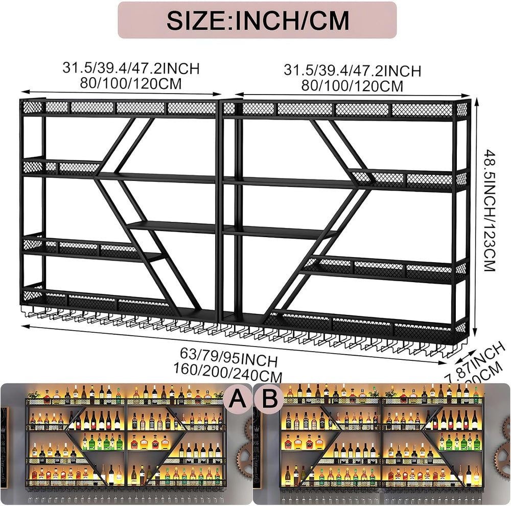 63in Large Wall Mounted Wine Rack, 4 Tier Metal Diamond Shaped Liquor Bottle ...