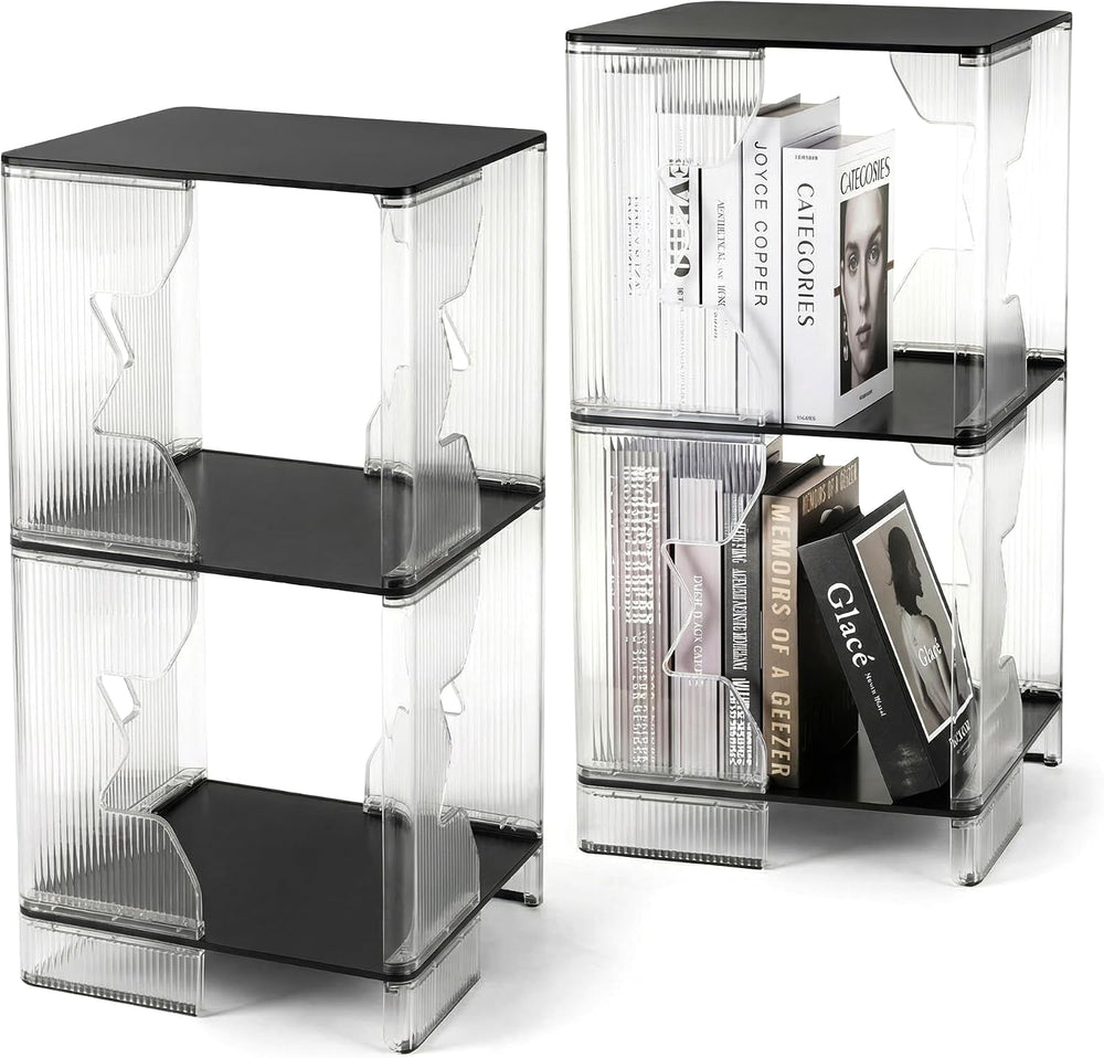 UMAIL End Table Set of 2, 3-Tier Nightstand with Clear Fluted Stripe Design, ...