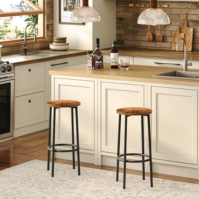 HOOBRO Bar Stools, Set of 4 Bar Chairs, Kitchen Round Height Stools with Foot...