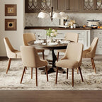 Dining Chairs Set of 6, Upholstered Dining Room Chair with Wood Legs, High-Back Padded Kitchen Chairs for Dining Room/Restaurant/Cafe, Camel