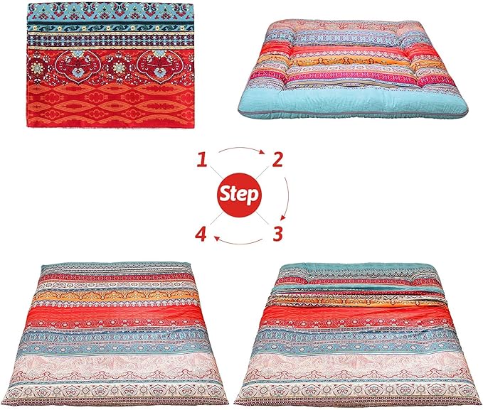 MAXYOYO Japanese Floor Mattress Futon Mattress, 4" Thicken Tatami Mat Sleeping Pad Foldable Roll Up Mat Boys Girls Dormitory Pad Kids Floor Lounger Pillow Bed, Charcoal Grey, Queen Size