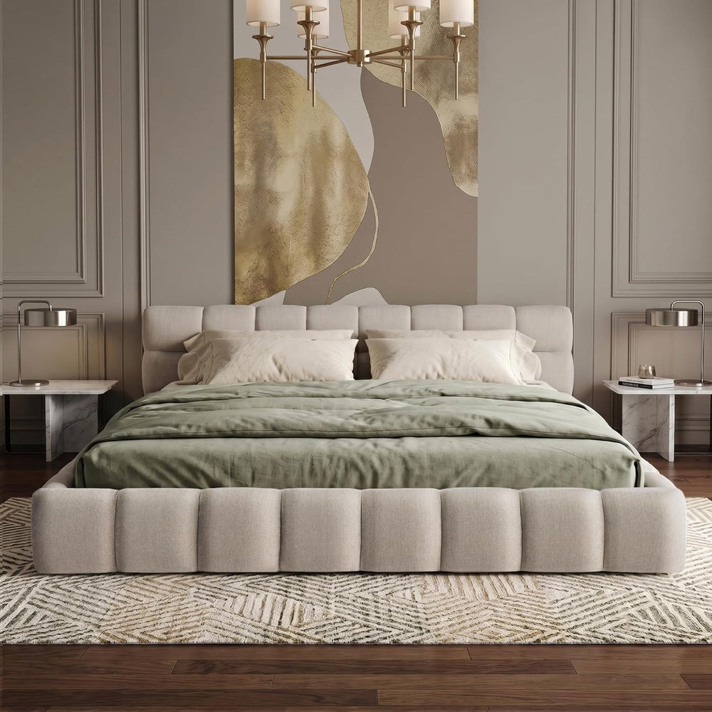 Chenille Fabric Upholstered Platform Bed Frame with Soft Headboard, Modern Lo...