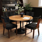 GOTMINSI Mid Century Modern Dining Chairs,Velvet Farmhouse Upholstered Kitchen Chairs, Accent Curved Backrest Dining Room Chairs with Hardwood Legs (Black, 6PCS-Walnut Legs)