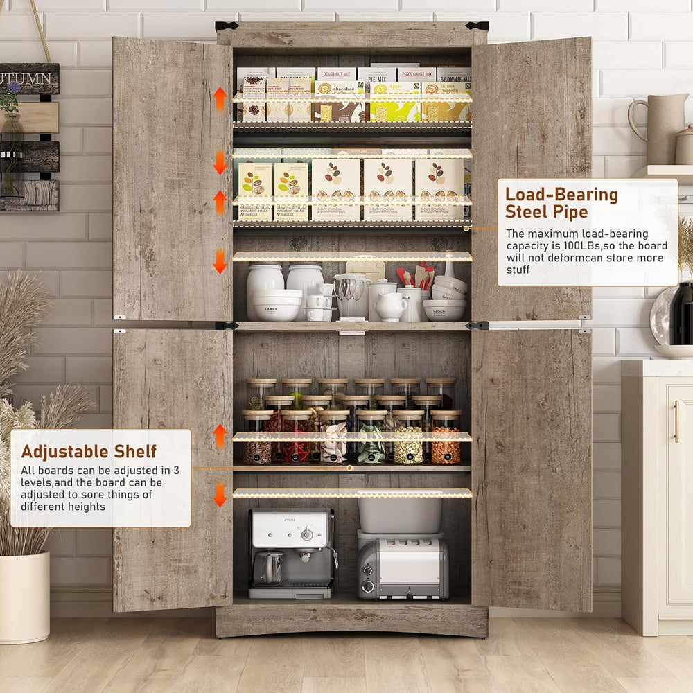 71" Tall Kitchen Pantry,Farmhouse Storage Cabinet with Adjustable Shelve...