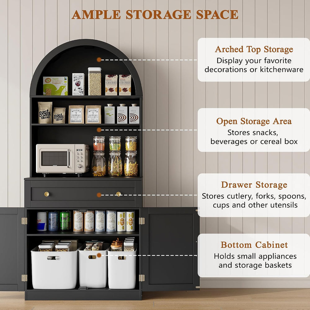 71" Tall Arched Kitchen Pantry Cabinet, Modern Kitchen Storage Cabinets ...