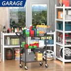 3 Tier Heavy Duty Rolling Utility Cart,18" D x 23.8" W x 36.6" H Rolling Carts with Wheels,Commercial Grade Metal with Handle Bar & Shelf Liner,Trolley Serving Storage Cart for Kitchen Black