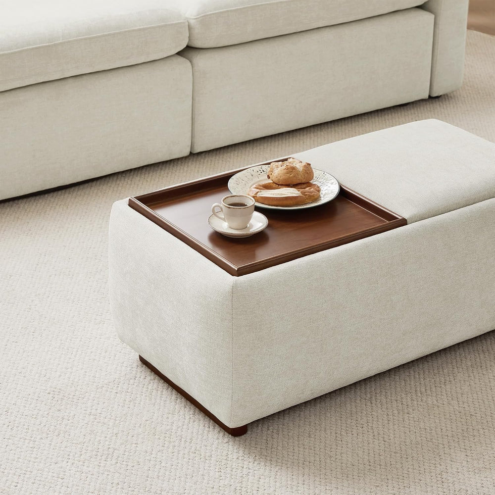 CHITA Storage Ottoman with Tray Lids, FSC Certified Small Rectangular Bench f...