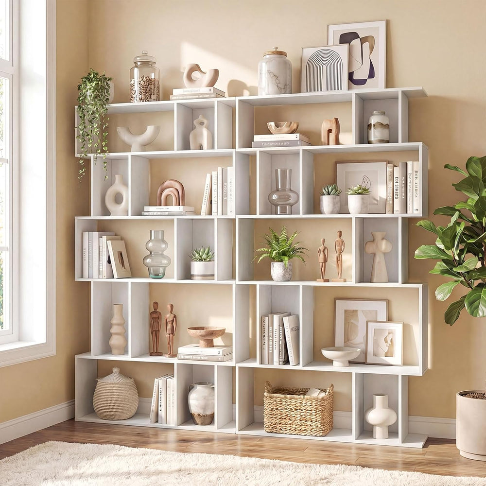 Giantex 5-Tier Bookshelf, 10-Cube White Geometric Bookcase with 5 Closed-Back...