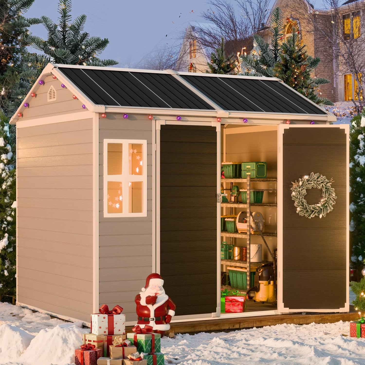 CDCASA 8x6 FT Resin Storage Sheds with Floor Included, Waterproof Large Outdoor Sheds & 2 Windows,Outside Plastic Tool Shed for Backyard Garden Patio Lawn Poolside