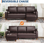 GarveeHome 88.9" L-Shape Sofa with Convertible Chaise, Sectional Leather Sofa with Deep Seat, Modern Mid-Century Sofa for Living Room, Comfy Leather Couch, Brown