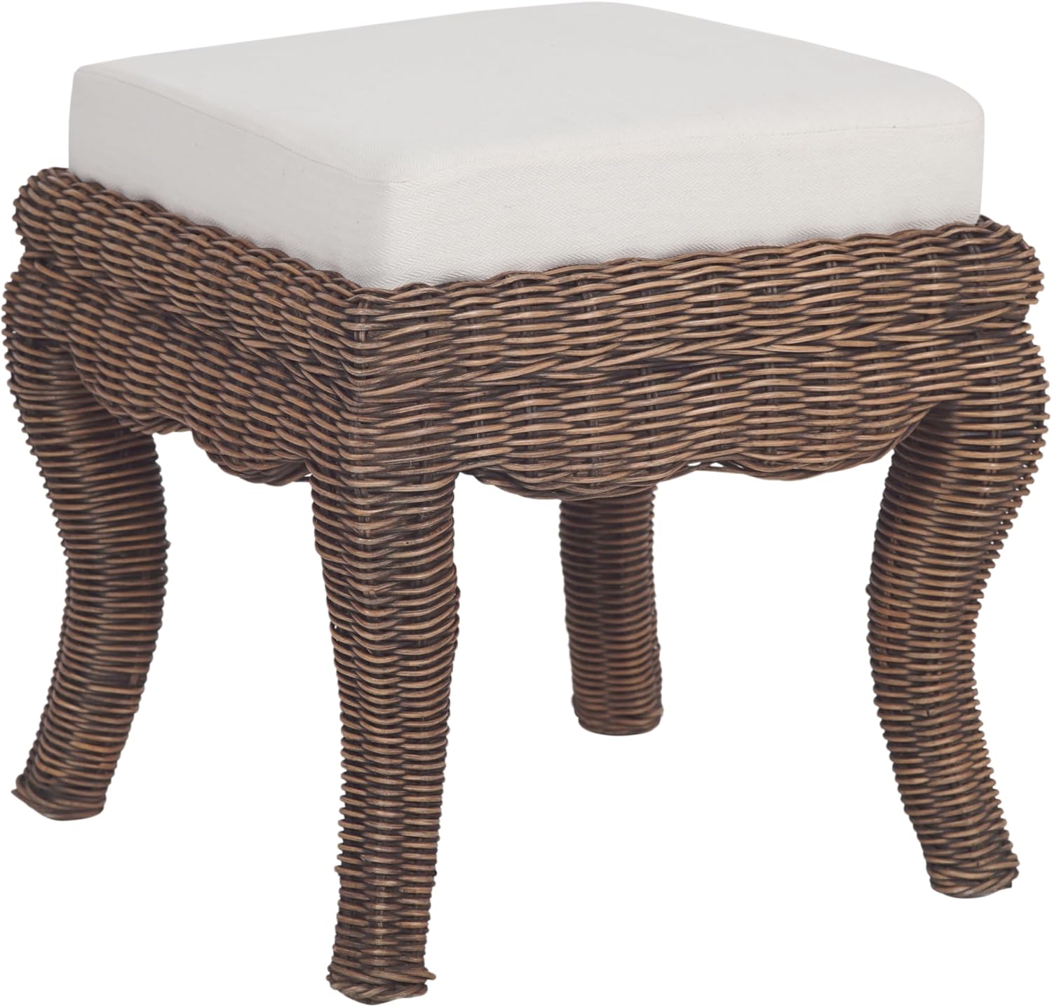 JONATHAN Y Rowan 19.7" Coastal Woven Rattan Vanity Stool, Black Wash | Bohemian Art Deco Accent, White Padded Upholstered Seat, Solid Mango Wood Base, Supports Up To 225 Pounds