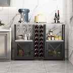Homeiju Mini Bars for Home, Wooden Coffee Bar Cabinet, Modern Liquor Cabinet for Liquor and Glasses, Farmhouse Buffet Wine Bar Cabinet with Storage Sideboard for Home Kitchen Dining Room (Light Grey)