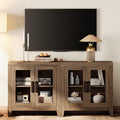 WAMPAT Farmhouse TV Stand for TVs up to 65”, Rustic Wood Entertainment Center with Adjustable Shelf, Glass Doors & Storage, Media Console Cabinet for Living-Room, Bedroom, Brown