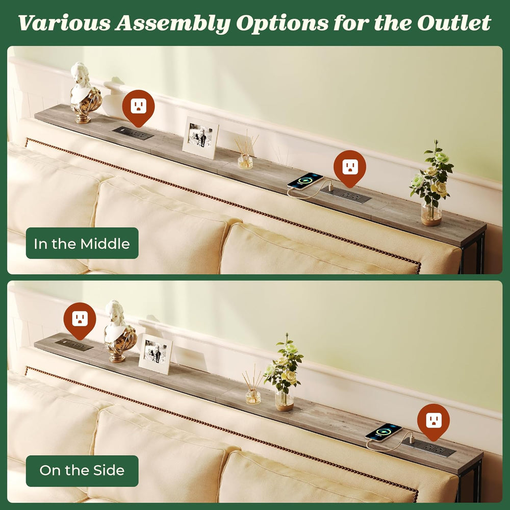 SUPERJARE 78.8 inch Narrow Behind Couch Table with 2 Charging Stations | 2 AC...