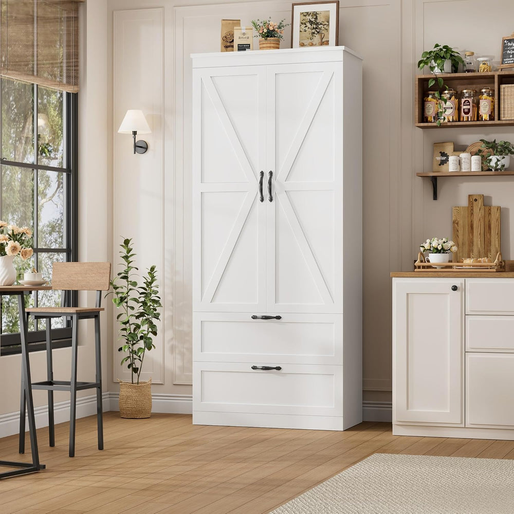 HOSTACK 70" Kitchen Pantry Storage Cabinet, Farmhouse Pantry Cabinet, Wh...