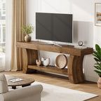 63" Solid Wood TV Stand for 55/60/65/75" TVs, Farmhouse TV Console, Low Entertainment Center with Storage for Living Room, Bedroom (Dark Brown)