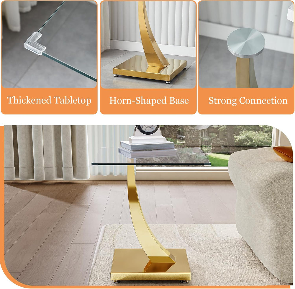 23" Glass End Table, Modern Square Side Table with Tempered Glass Top an...