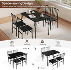 Vipbear Kitchen Dining Table Set for 4, 5-Piece Kitchen Table Set with 1.6“ Thick Tabletop,Dining Room Table Sets,Kitchen Table Set with 4 Chairs for Small Space, Dinette,Apartment,Retro Black
