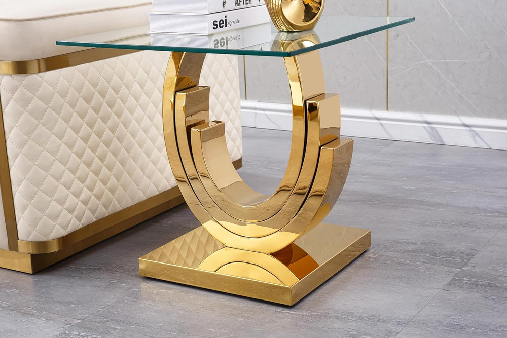 Square Glass End Table, Modern 22.8" Square Glass Side Table Tea Table w...