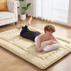 Japanese Floor Futon Mattress Full Size, 25D High Density Support Foam, 4" Thicken Foldable Mattress Tatami Mat Sleeping Pad Suitable for Camping, Guest Room, Beige 54"x 80"