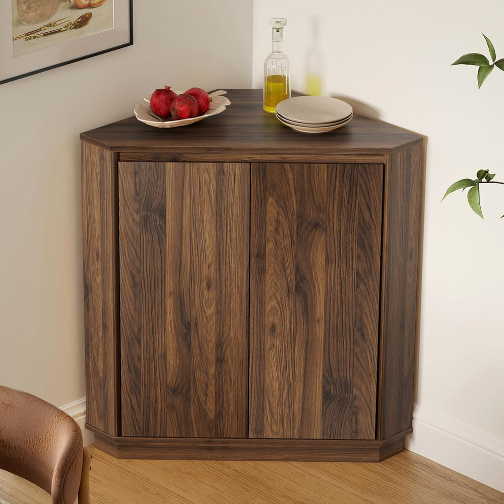 Corner Cabinet, Modern Handless Corner Floor Cabinet with 2 Doors and 2-Tier ...