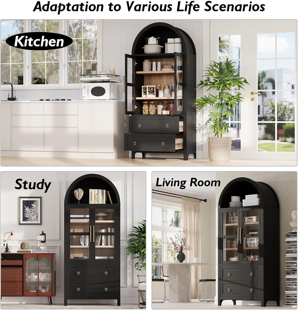 71" Tall Arched Kitchen Pantry, Modern Farmhouse Storage Cabinet with 2 ...