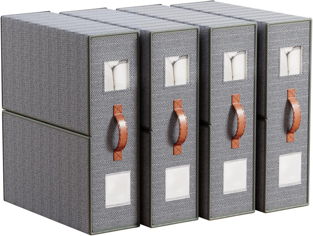 4 Pack Bed Sheet Storage Organizers- Premium Fabric Closet Organizer with Clear View Window, Space-Saving Foldable Design for Queen/King Size Bedsheets, Blankets & Duvet Covers