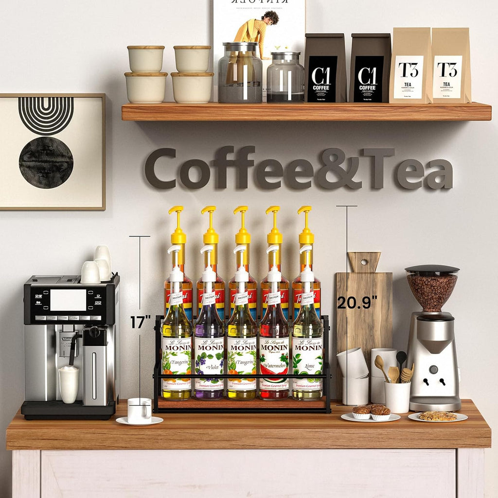 THYGIFTREE Coffee Syrup Rack Organizer 2-Tier 10 Syrup Bottles Holder Stand for Coffee Bar Storage Shelves for Syrup, Wine, Dressing for Kitchen Coffee Station