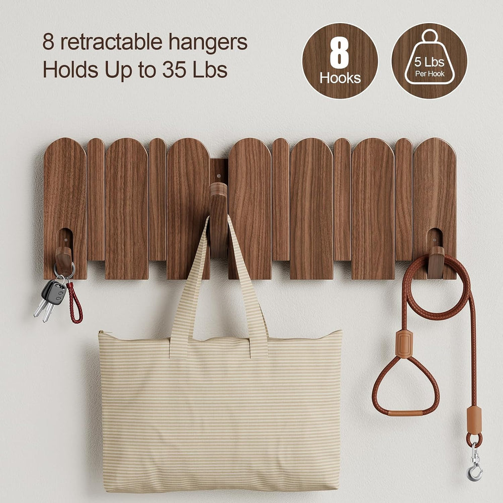 Solid Walnut Coat Rack Wall Mount 16.5",Wall Mounted Coat Rack with 8 Hooks