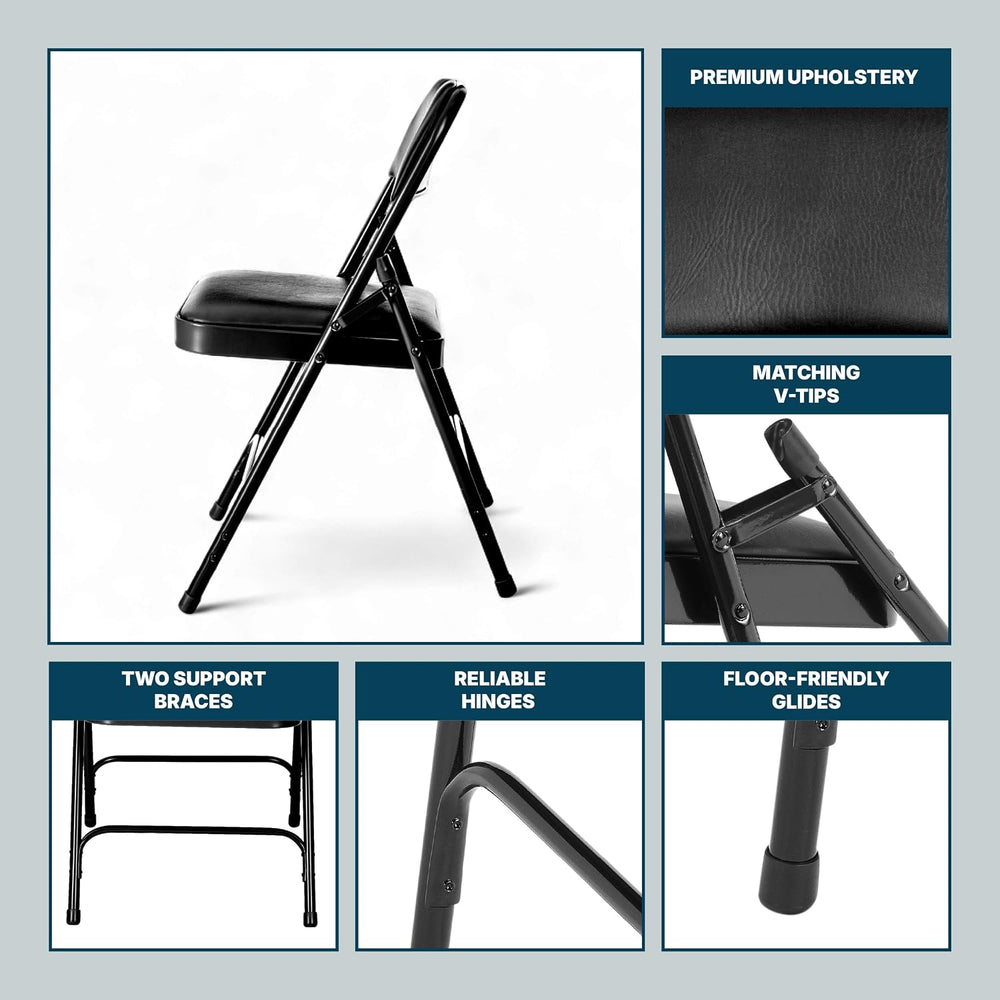 OEF Furnishings OEF1210 Vinyl Cushioned Folding Chairs with Steel Frame, Blac...