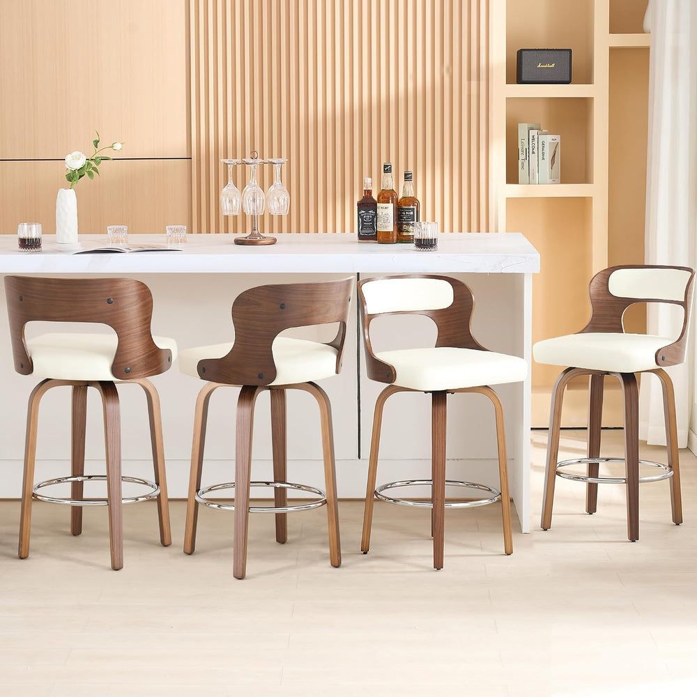 ClinQ 26" Counter Height Barstool Set of 2，Bentwood Leg and Back，White |...
