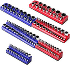 Magnetic Socket Organizer,6-Pack SAE & Metric 1/2,3/8,1/4 Inch Drive Sockets Holder,Holds 141 Standard/Deep Sockets,Blue and Red Magnetic Socket Tray(Sockets Not Included)
