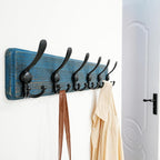 Dseap Coat Rack Wall Mounted - 24" Long 6 Tri Hooks, Heavy Duty Wooden Wall Coat Hanger Coat Hook for Clothes Hat Jacket Clothing, Weathered Blue and Black, Pack of 2