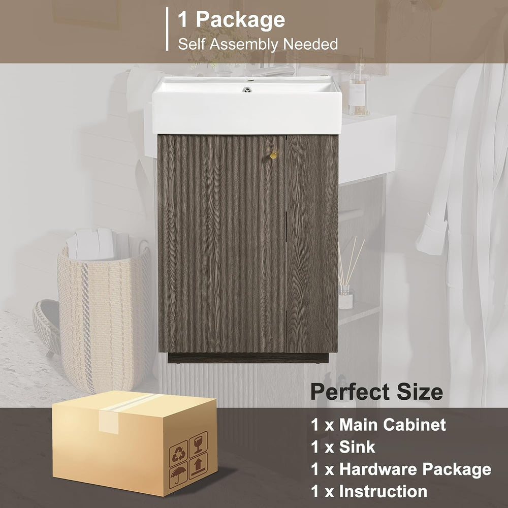 JIVOIT Bathroom Vanity with Ceramic Sink, 21.6" Bathroom Cabinet with Op...