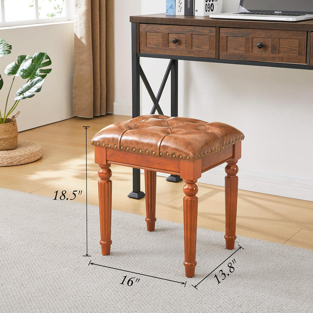 Microfiber Leather Vanity Stool for Makeup,Solid Wood Carvied Vanity Bench Se...