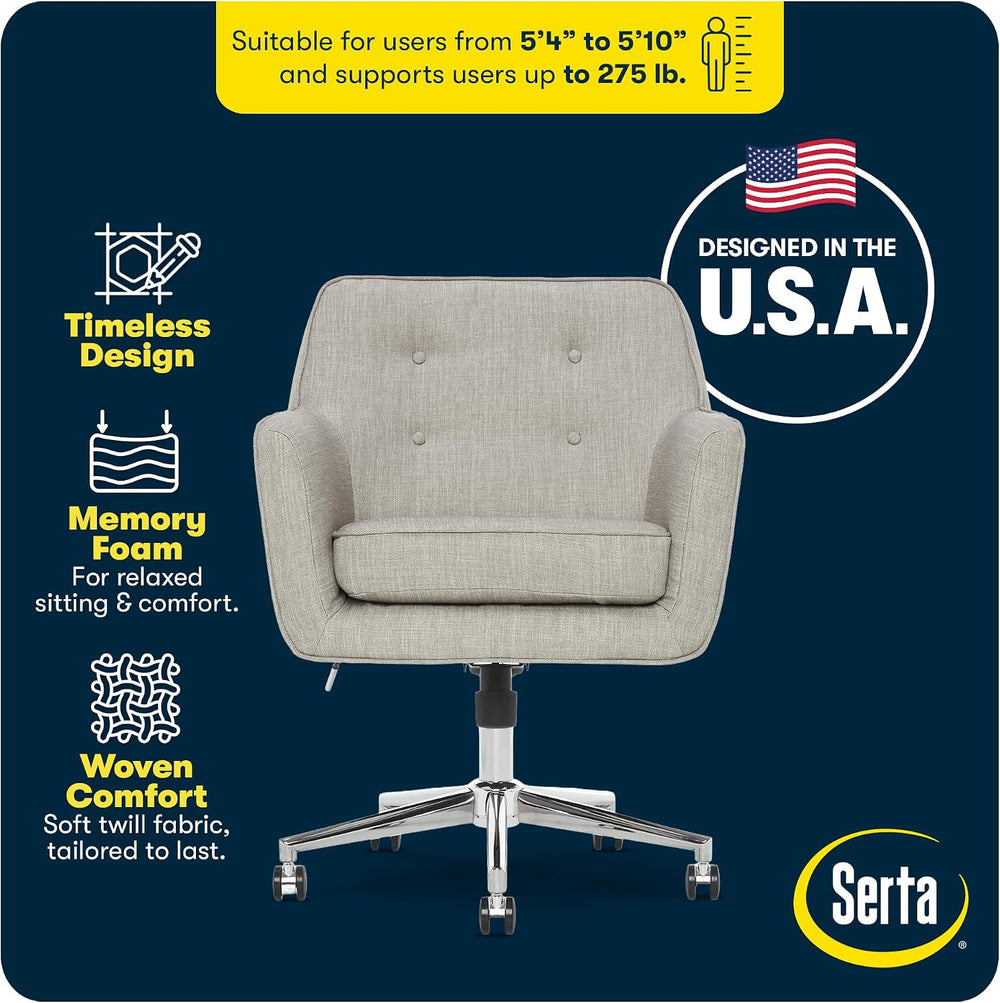 Serta Ashland Home Office Desk Chair with Button Tufted Mid-Back, Memory Foam...