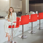 Yaheetech Bart Stools Set of 4, PU Leather Adjustable Barstools with Armrest, Counter Height Stool Chairs with Thickened Seat Cushion for Kitchen Island, Red