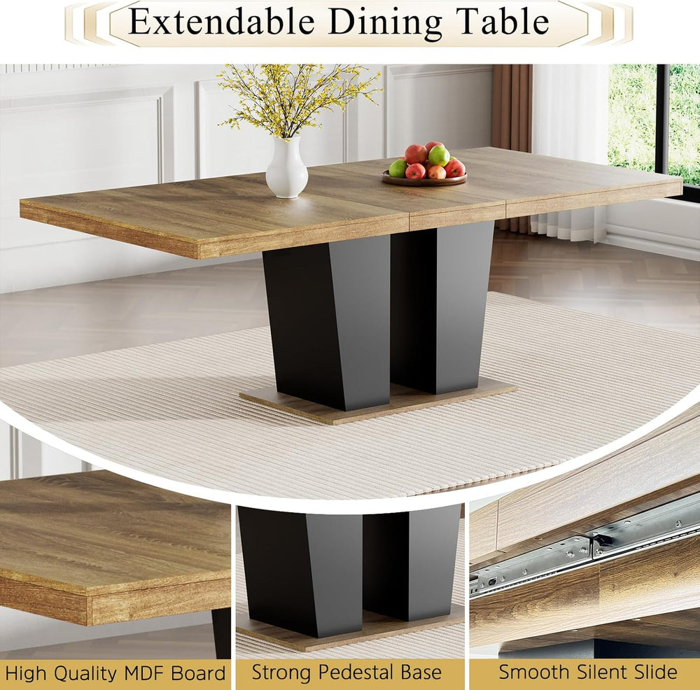 Extendable Dining Table Set for 6-8, 63"-78.7" Farmhosue Kitchen Ta...