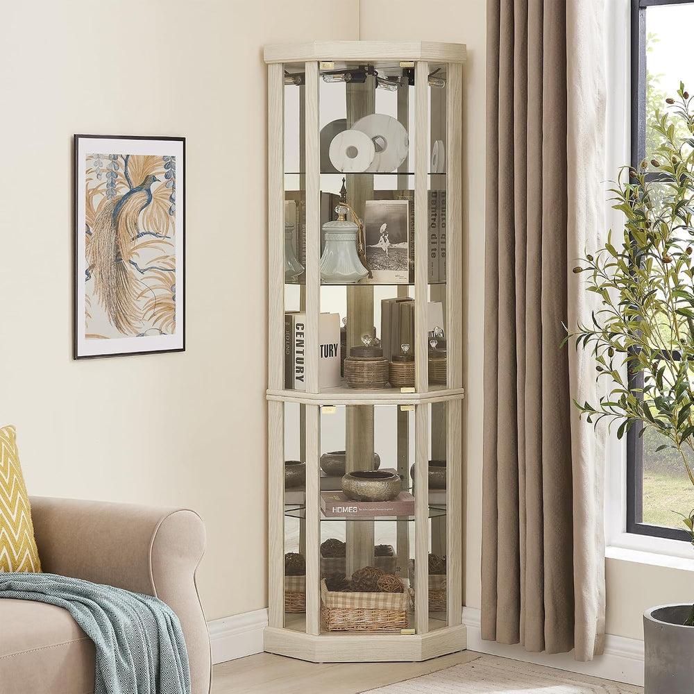 69" H Lighted Curio Cabinet Corner Display Case, Corner Glass Case with ...