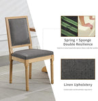 French Country Dining Chairs Set of 2, Gray Kitchen & Dining Room Chairs Set of 2, Linen Upholstered Dining Chairs, Wood Legs, High Back, Sillas De Comedor (Fabric, Grey, 2Pcs)