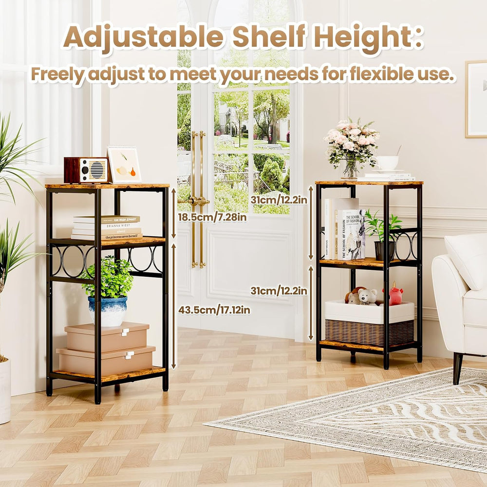 Side Table 3-Tier End Table with Adjustable Shelf Modern Tall Nightstand Smal...