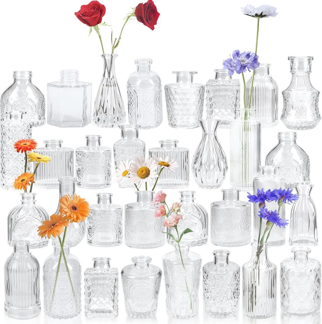Bud Vases Set of 32 PCS, Small Flower Vases for Table Centerpieces, Mini Vases for Single Stem Flowers, Glass Vases for Centerpieces, Wedding & Home Decor, Clear