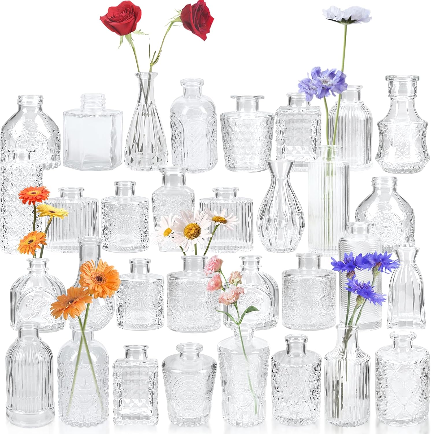 Bud Vases Set of 32 PCS, Small Flower Vases for Table Centerpieces, Mini Vases for Single Stem Flowers, Glass Vases for Centerpieces, Wedding & Home Decor, Clear