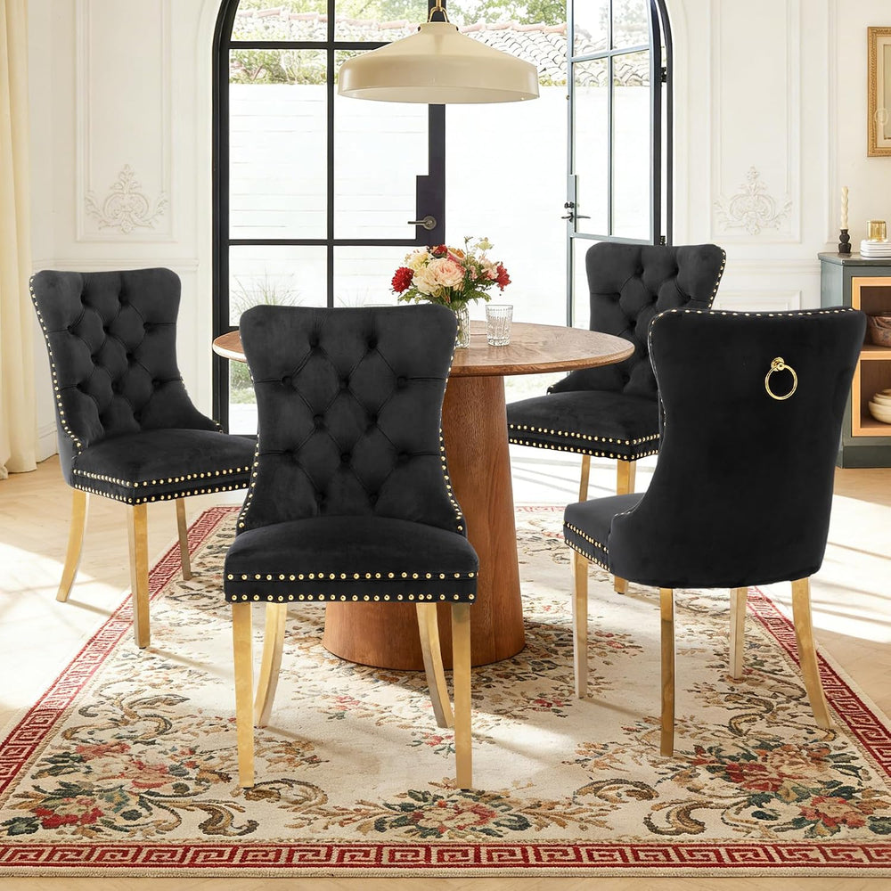 Velvet Dining Chair Set of 2,Upholstered Tufted Dining Room Chair with Nailhe...