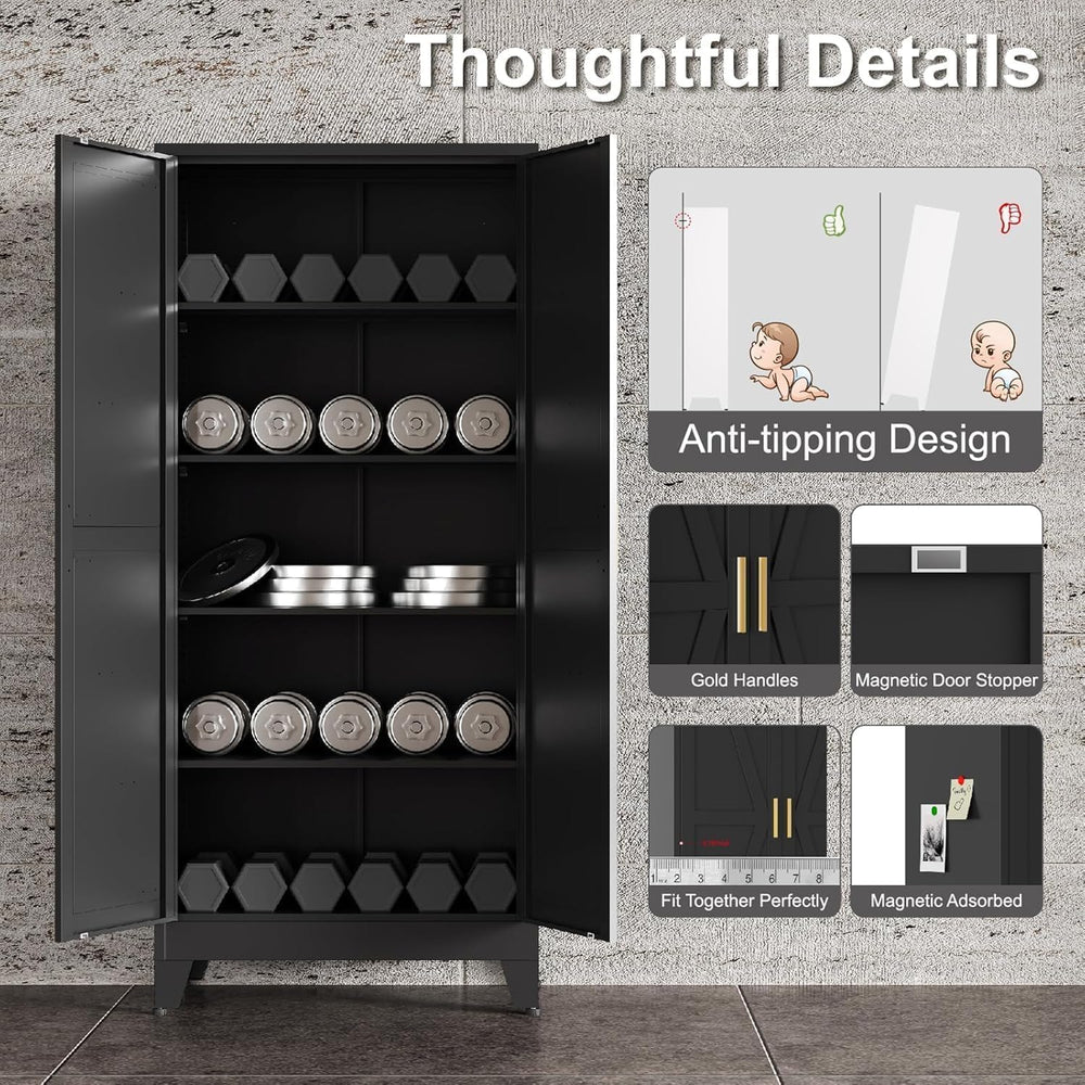 71" H Black Metal Storage Cabinets,Garage Storage Cabinet,Tall Pantry Ca...
