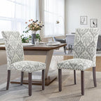COLAMY Upholstered Parsons Dining Chairs Set of 2, Fabric Dining Room Kitchen Side Chair with Nailhead Trim and Wood Legs - Grey/White Flower