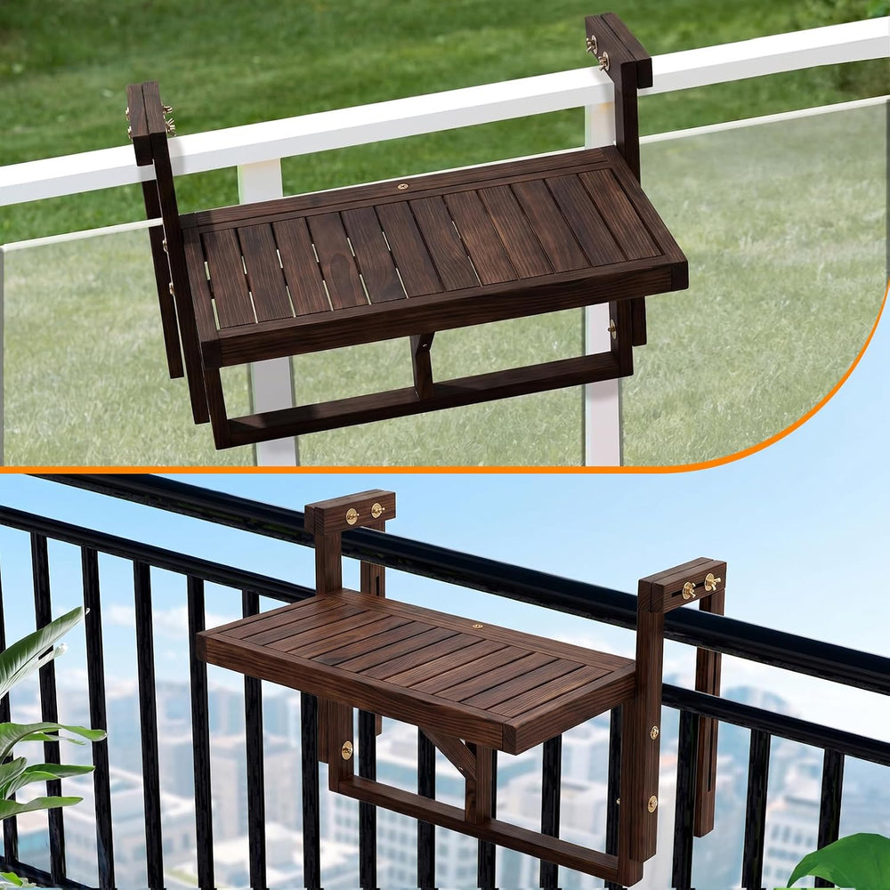 VINGLI 22in Acacia Wood Folding Balcony Hanging Table – Adjustable Height &am...
