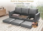 SITJOY 91" Faux Leather Modular Sectional Sofa with Storage, Mid Century Modern Sectional Couches for Living Room, Soft Padded Armrests, 3 Seater Couch, Gray