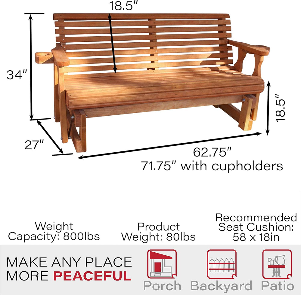 Amish Casual Heavy Duty 800 Lb Roll Back Pressure Treated Porch Glider with C...