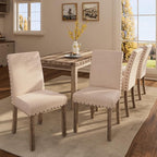 Morden Fort Dining Table Set for 6, Farmhouse Wooden Table & Upholstered Bench & 4 Dining Chairs, Kitchen Dining Set with Nailhead Accents, Rectangular Table Sets for 6 for Kitchen/Dining Room